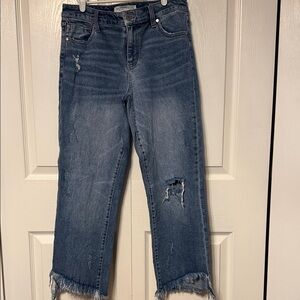 Liverpool Frayed Hem Cropped Jeans - Dark Blue